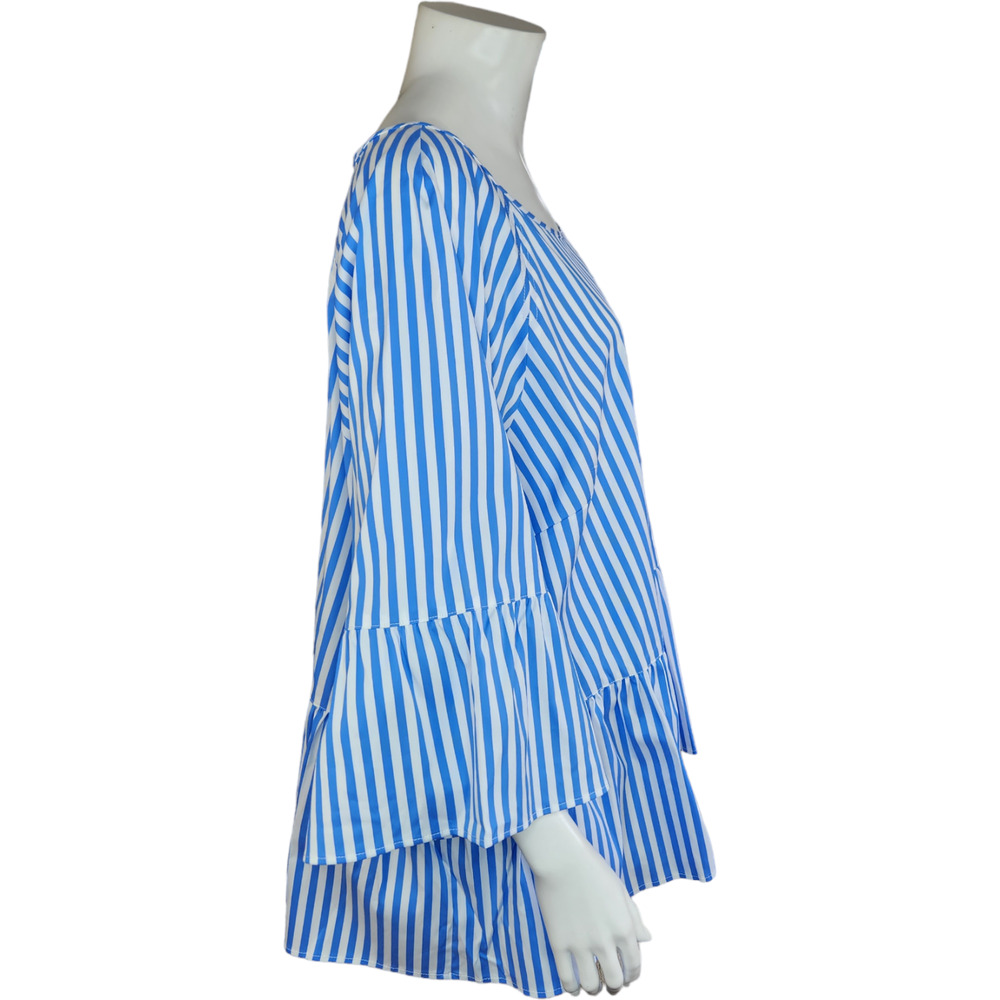 Lands End Popover Blouse Peplum Bell Sleeve Scoop Neck Striped Blue White 24W - Picture 8 of 11